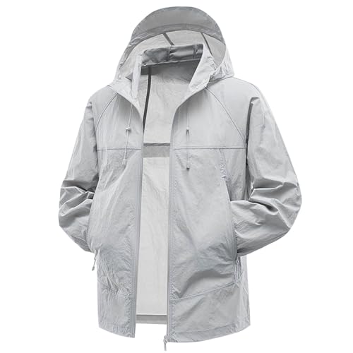 Men's UPF 50+ Sun Protection Jacket Zip Up Hiking Solid Long Sleeve Shirts Hooded Lightweight Fishing Summer Shirts