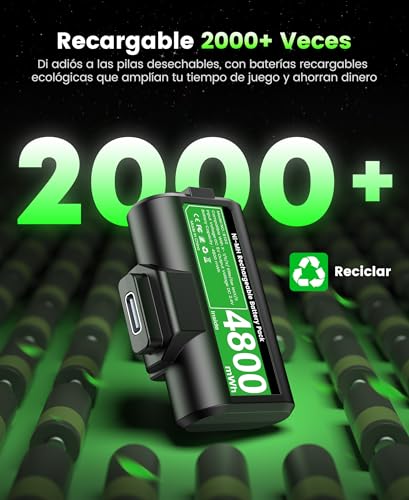 HELLCOOL Play y Kit de Carga USB Bateria para Mando Xbox One/Xbox Series, 2X4800mWh Bateria Compatible con la Mando Xbox One S/X/Elite, Xbox Series X/S, 12 Horas de Juego - imagen 3