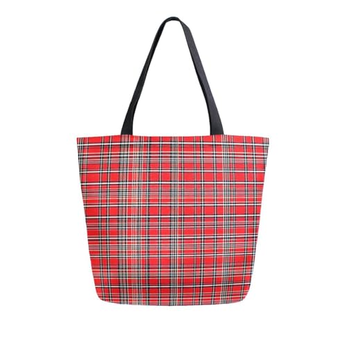 Extra Large Shoulder Tote Bag for Beach Travel Weekender Gym Red Plaid Pattern Reusable Grocery Canvas Shopping Bag2