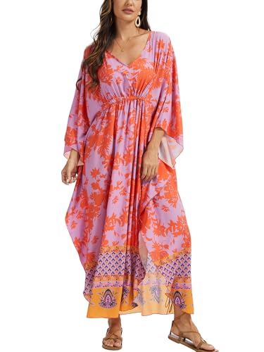 Image of Moss Rose Kaftan Dresses for Women V Neck Summer Swimsuit Cover up Caftan Maxi Beach Dresses