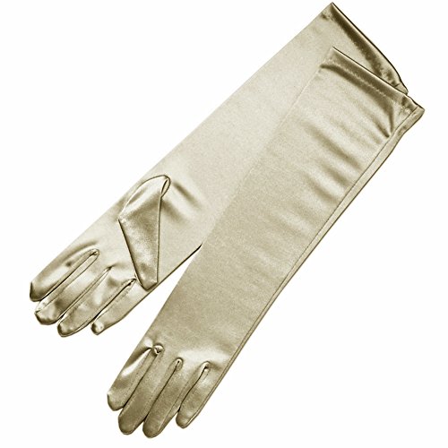 ZAZA BRIDAL 15.5" Long Shiny Stretch Satin Dress Gloves Below-The-Elbow Length 8BL-LT Gold