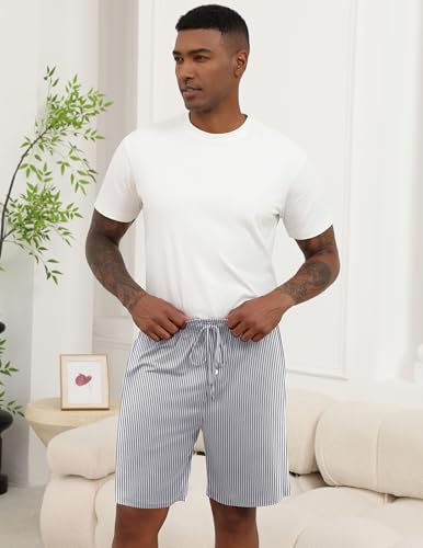 Image of Ekouaer Men's Pajama Shorts Soft Sleepwear Bottoms Elastic Waistband Loungewear Breathable Men Shorts with Pockets