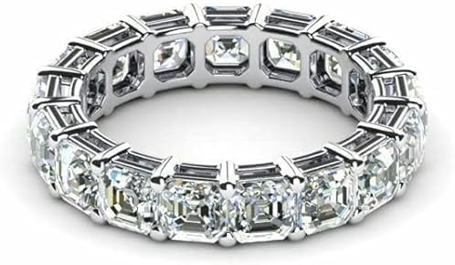 4.00 Carat Asscher Cut Lab Created Diamond Eternity Band Ring, 14K White Gold