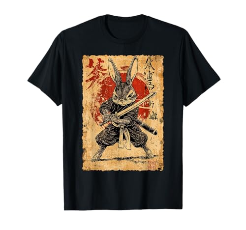 Drôle Vintage Art Japonais Lapin Ninja Samouraï Guerrier T-Shirt