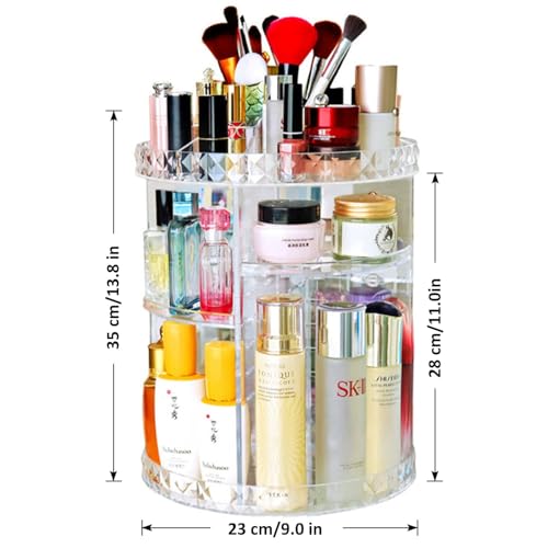 Image of JessLab Makeup Organizer, 360 Degree Rotating Adjustable Cosmetic Organizer Makeup Storage Carousel Brush Lipstick Holder for Bathroom Vanity, Multi-Function and Large Capacity, Diamond Pattern