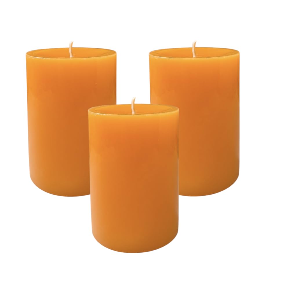 Set di 3 candele a pilastro non profumate a mano, 7,6 x 10,2 cm, colore: arancione