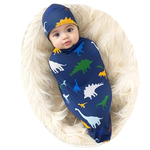 Galabloomer Newborn Swaddle Blanket with Beanie Set Baby Boy Receiving Blanket