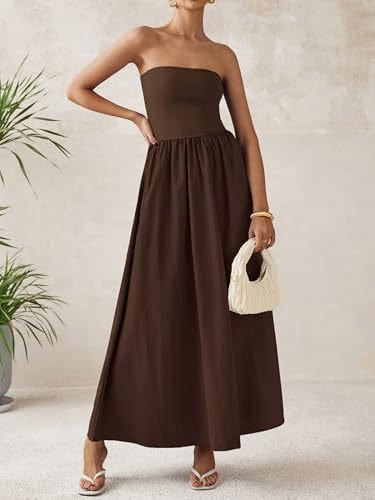 Image of PRETTYGARDEN Women 2026 Summer Elegant Strapless Maxi Dress Tube Top Dress A Line Flowy Long Wedding Party Cocktail Dresses