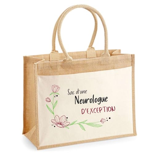 Cabas jute Neurologue d'exception avec grande pochette avant
