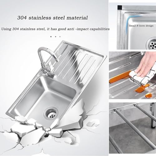 Utility Sink Free Standing Outdoor Laundry Tub Single Bowl Kitchen Sink with Cold and Hot Water Pipe Stainless Steel Sink for Laundry 30x16x30 Inch - Thumbnail 2