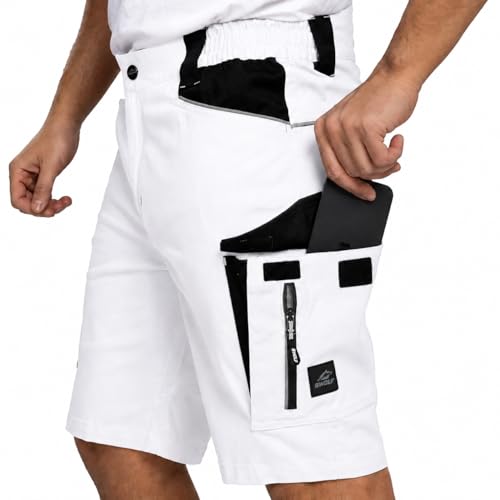 BWOLF Daytona Arbeitsshorts Stretch, Arbeitshosen Männer Kurze, Arbeitshose Herren mit vielen Taschen Weiß M
