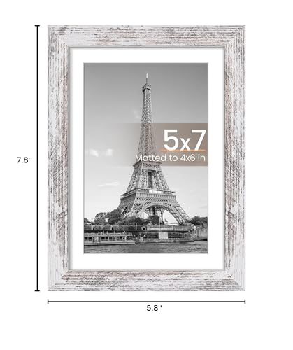 Image of upsimples 5x7 Picture Frame, Display Pictures 4x6 with Mat or 5 x 7 Without, Wall Hanging Photo Frames, Rustic White, 1 Pack