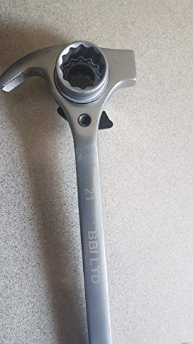 BBI LTD 19/21mm Scaffold Ratchet Podger Spanner - 4-in-1 Hammer & Pry Bar - Heavy Duty