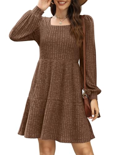 Image of Sampeel Womens Square Neck Long Sleeve Fall Dresses Casual Babydoll Sweater Dress