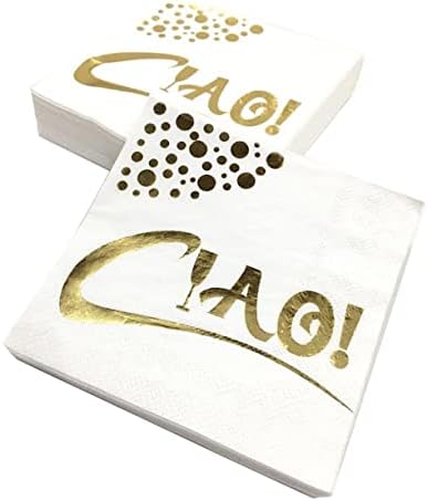 White And Gold Cocktail Napkins - 3 Ply 5x5 Inches Beverage Napkins Bulk - Unique Design For Dessert Napkins - Coffee Napkins - Party Napkins - Drink Napkins - Bar Napkins. (100)