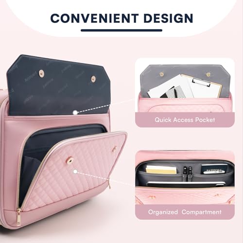 Image of Arcoyard Rolling Laptop Bag Women, Rolling Briefcase for Women for Work, 17 Inch Computer Bag with Wheels, Fashion Flap Laptop Bag With Wheels for Work Business, TSA Friendly Design, Pink