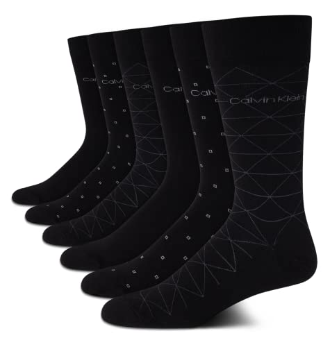 Calvin Klein Men's Dress Socks - 6 Pairs Classic Comfort Stay Up Cuff Mixed Pattern - Dress Socks for Men (7-12)