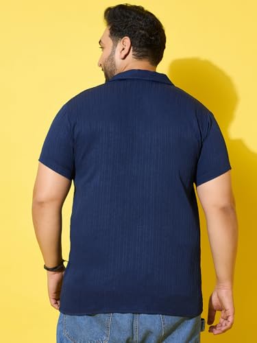 Image of Bigbanana Men Plus Size Solid Navy Half Sleeve Shirt