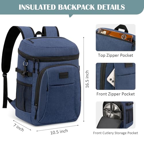 Tuwubi Cooler Backpack 35 Cans, Backpack Coolers Insulated Leak Proof for Men Women, Waterproof Soft Sided Lunch Camping Beach Travel Ice Chest Backpack Cooler Bag Blue - image 5