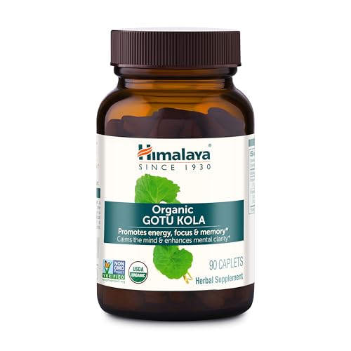 Himalaya USDA Organic Gotu Kola Capsules Herbal Nootropic Gotu Kola Supplement with Adaptogens for Energy Focus Memory and Calming Relaxation - Vegan Non-GMO Gluten Free 650 mg 90 Caplets