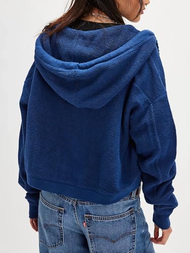 Women Texture Jacket Long Sleeve zipper Hooded Sweatshirt Fall Casual Cropped Drawstring Coat2