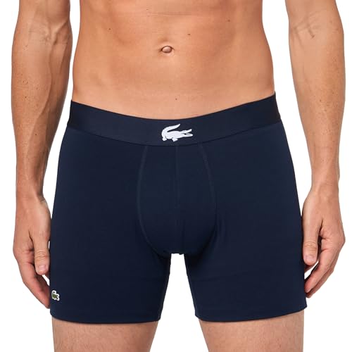 Lacoste Men's Cotton Stretch Big Croc Print Boxer Briefs, 3-Pack, Navy Blue/Grey/Red, X-Large2