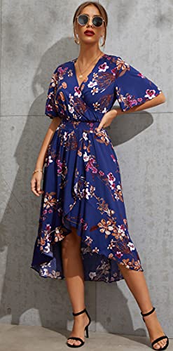 Image of Kormei Womens Short Sleeve Floral Maxi Dress High Low V-Neck Flowy Party Long Dresses