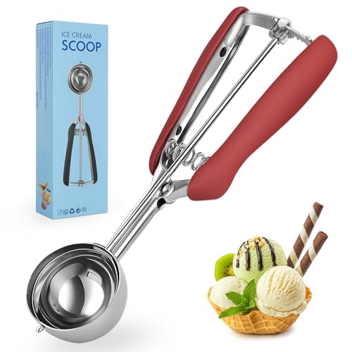 pangdapengpeng Cuchara Helado Acero Inoxidable 304, 5cm Sacabolas Helado con Gatillo para Helado, Bolas de Melón, Albóndigas, Pasteles, Galletas, Masa, Fruta (Rojo)