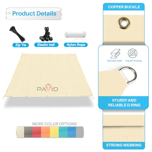 Patio Paradise 10' x 14' Sun Shade Cloth with Grommets Rectangle Shade Sail Straight Edge, Outdoor Patio Shade Canopy Pergola Cover UV Block Fabric for Backyard Deck Garden Activities, Beige