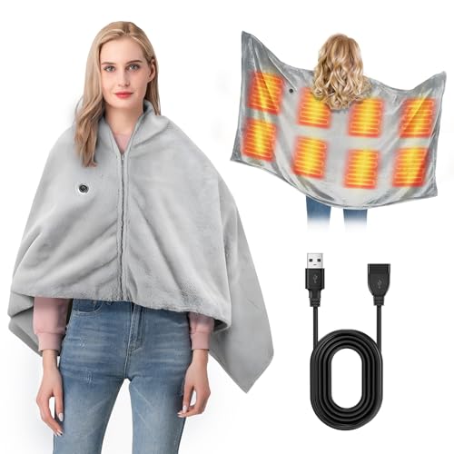 USB Electric Heated Shawl,Portable Cordless Heated Throw Blanket,3 Heat Settings,Heated Shawl Poncho...