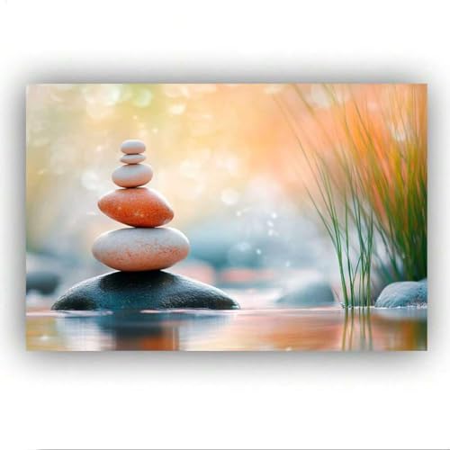 Toile grand format pierres empilées pour habiller un grand mur vide avec style zen