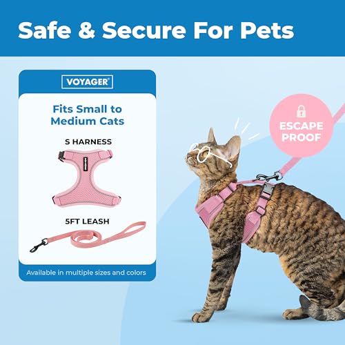 Image of Voyager Escape-Proof Step-in Lock Cat Harness & 5ft Neoprene-Handle Leash Set All-Weather Mesh with Reflective Stitching for Small to Large Cats by Best Pet Supplies, Pink (327), S