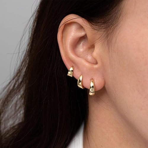 Small Gold Hoop Earrings Set for Women,14K Gold Plated Hypoallergenic Lightweight Thick Chunky Gold Hoops Huggie Earrings for Women Trendy Jewelry3