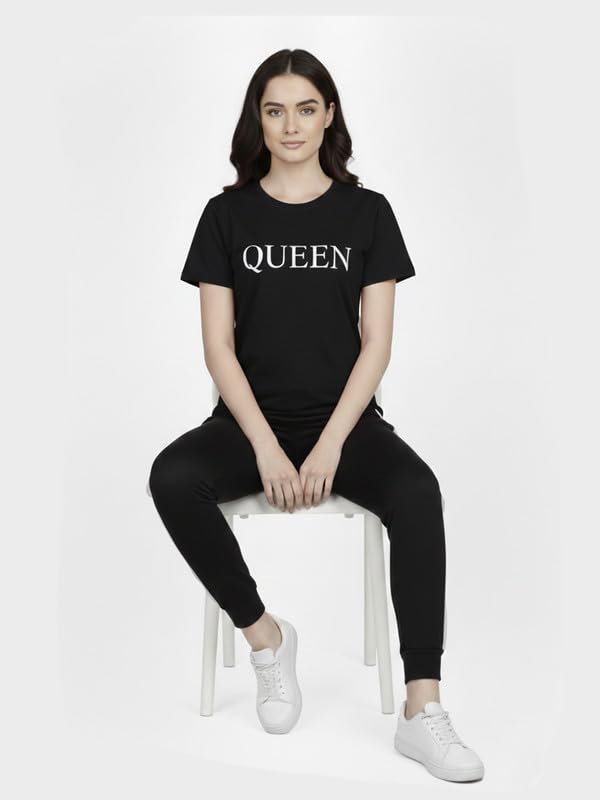 Image of DTR FASHION Women's Polyester Blend Queen Letter Print Tracksuit | Co-ord Set For Women| Active Wear Suit Set For Women