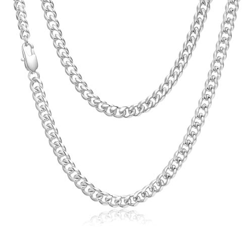 VNOX Sterling Silver Plated Necklace for Men - Mens Women Sterling Silver Plated Chain Solid 6mm Diamond Cut Curb Cuban Link Chains,24 Inch,Jewelry Gifts for Men
