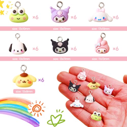 Image of SANNIDHI 42pcs Pendant Charms for Bracelet Making, 7-Design Cinnamoroll Kuromi Bracelet Charms for Jewellery Making, Cartoon Mini Resin Bag Charms Pendant for DIY Necklace, Craft, Phone Charms