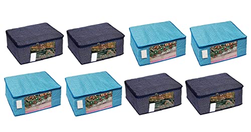 Image of Clothe Cover Bag with Zip|Wardrobe Bag Clothe|Cotton Saree Cover Closet Orgnizer /Saree Bags for Wardrobe Orgnizer Clothe Covers |Window Cotton|Wardrobe Cover (Pack of 8, SkyBlue + Blue)