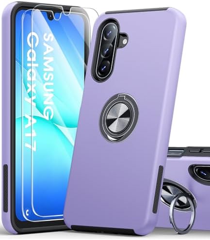 AOUIA für Samsung Galaxy A17 5G Hülle mit 360° Drehbarer Ring Ständer | Militärischer Stoßschutz Samsung A17 5G Hülle Handyhülle für Samsung A17 mit 2 Stück Panzerglas, Violett