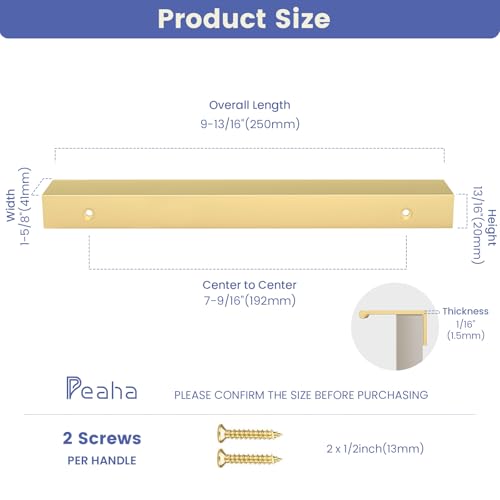 Image of Peaha 50 Pack Kitchen Cabinet Handles 7-9 /16 inch Matte Gold Pulls Edge Pulls | Gold Cabinet Handles Finger Pulls for Cabinets Modern Hidden Aluminum Alloy Dresser Drawer Handles Closet Bedroom