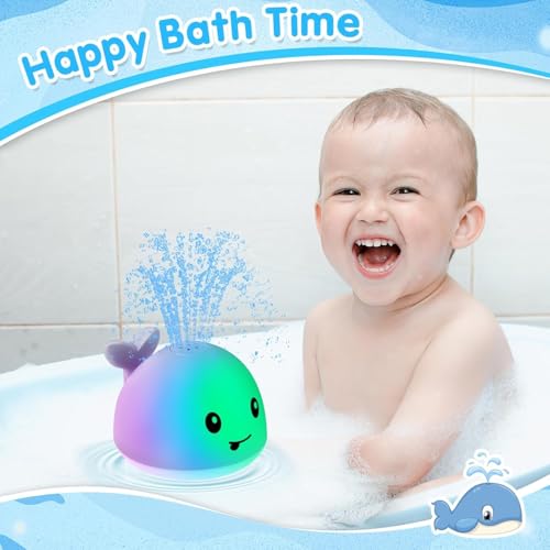 Image of Happy Hues Whale Bath Toys for Babies &Toddlers- Mold-Free Wall Mount Waterfall Bath Toys