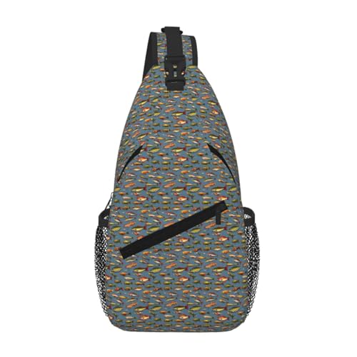 Bolsa de pecho cruzada ligera de senderismo con estampado de señuelos