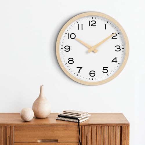 Image of AKCISOT 12 Inch Wall Clock, Silent Battery Operated Analog Clock, Natural