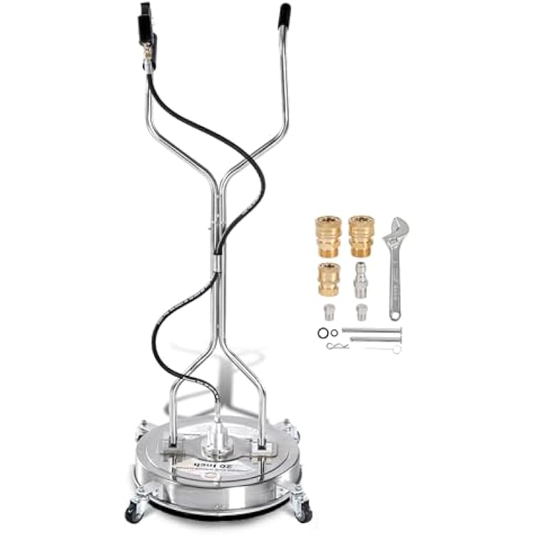 PWACCS 20 Pressure Washer Surface Cleaner, Stainless Steel Power Wash Surface Washer with Dual Handle & 4 Wheels, 4500 PSI Pressure Washer Scrubber for Cleaning Concrete, Cement, Patios and Driveways