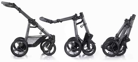 Three images showing the Venicci Gusto stroller folding sequence