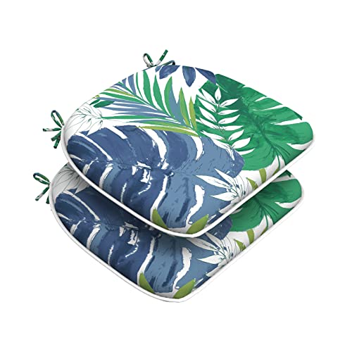 Set of 2 Outdoor Chair Cushions with Ties,Water Repellent Patio Chair Pads 17"x 16" for Outdoor Furniture,Round Corner Seat Cushions for Garden Yard Kitchen Islamorada Blue Green