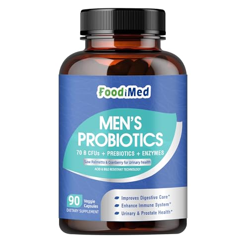 FoodiMed Probiotics for Men Digestive Health 70 Billion CFUs Mens Probiotic with Enzymes Prebiotics & Probiotics & Saw Palmetto for Prostate & Urinary Tract Gas & Bloating Gut Health 90 Capsules