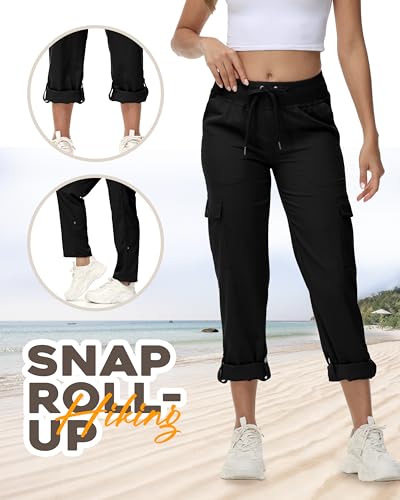 Women's Cargo Hiking Pants Quick Dry Lightweight Elastic Waist Button Pockets Joggers Athletic Sweatpants Travel Casual2