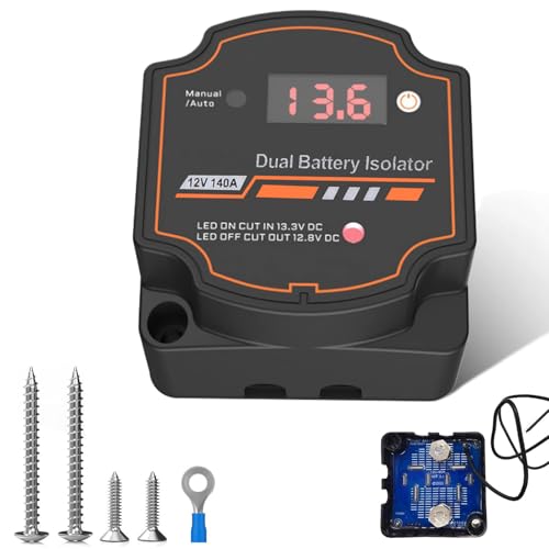 12V 140 Amp Split Charge Relay VSR Smart Dual Battery Isolator Automatic Disconnect Switch Voltage Sensitive Relay Kit with LED Screen Display for Campervan Van Truck SUV RV ATV UTV Boat