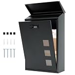 lisetar Post Box Wall Mounted, Steel Mail Box with Combination Lock - Weather-Resistant, 3 Viewing Windows, Rain Cover, Lockable for Outside, 40 x 25 x 10 cm -Grayish Green