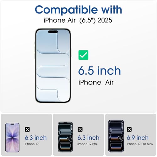 Image of amFilm OneTouch for iPhone Air Screen Protector 6.5'' Tempered Glass | Auto-Alignment, 30s Install, Bubble Free, Scratch & Drop Protection, HD Clear, Camera Lens Protector[2+2 Pack] (17A-6.5'')